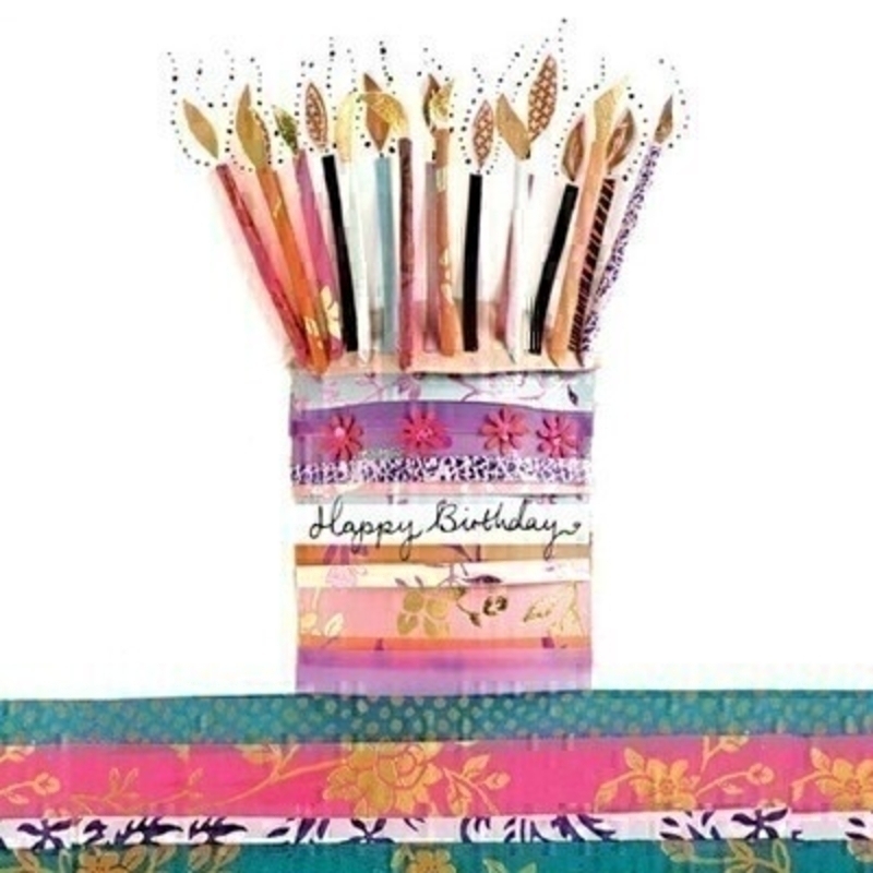 This birthday greetings card from Paper Rose has a birthday cake with tall candles with the wording Happy Birthday on the front.  Inside the card it says Have A Wonderful Birthday.  Card comes complete with envelope and is a lovely birthday card to send to someone celebrating their special day.